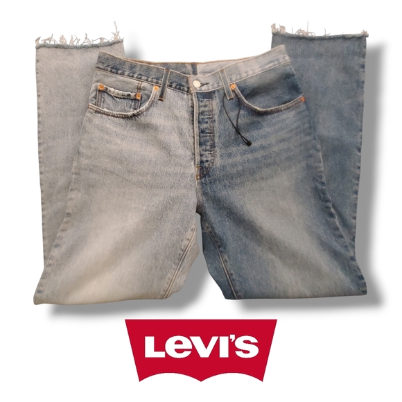Levi's Premium 501 Two-Tone Straight-Leg Jeans Distressed Denim Blue Jeans 30x30 - Picture 7 of 17